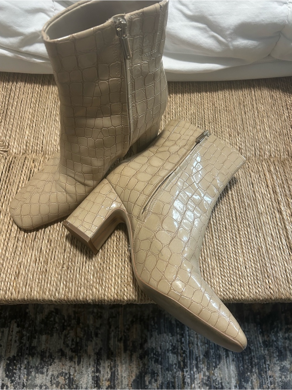 Sam Edelman Croc-Embossed Ankle Boots - Women's Beige Boots Size 9.5